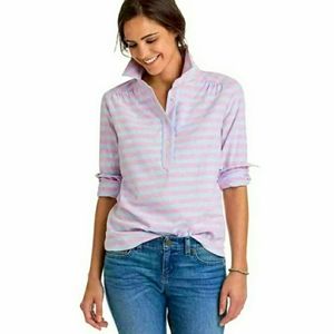 Vineyard Vines Coastside Stripe Relaxed Popover Top in Pink and Blue